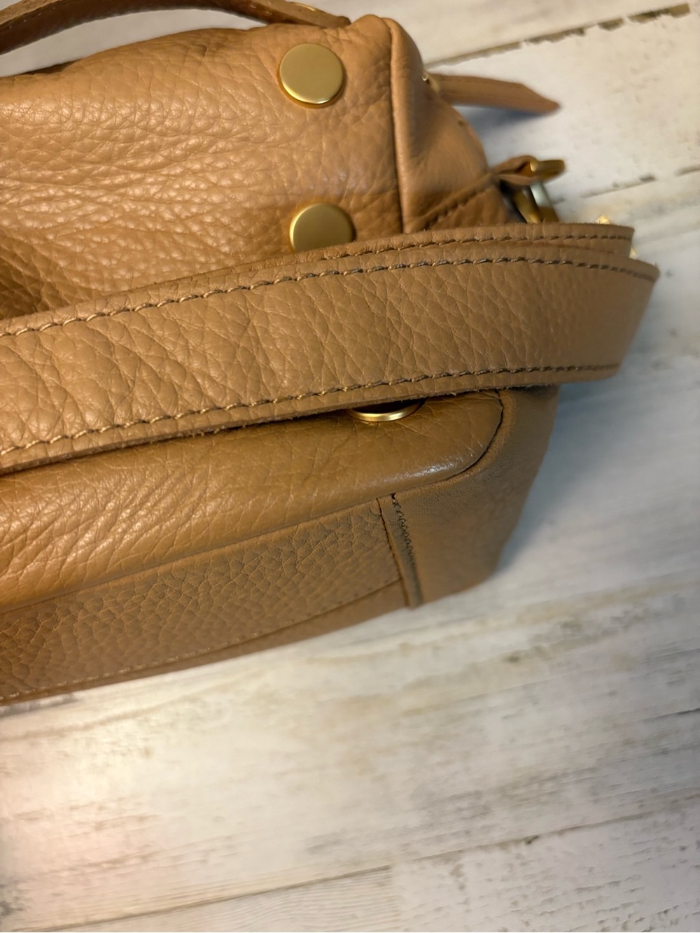 Hammitt Evan Small Crossbody-Toast Tan Leather Brushed Gold Rivets-Pristine - Picture 14 of 16